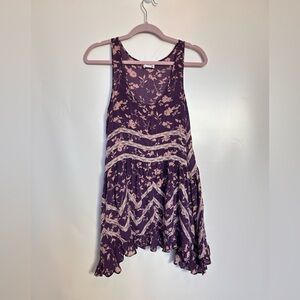 Free People Intimately Voile Lace Trapeze Mini Slip Dress in Eggplant - Small‎